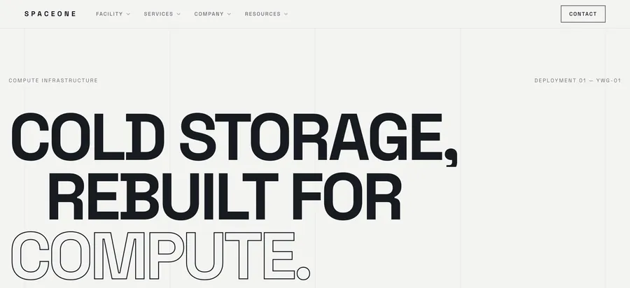 The SpaceOne site: a cold-storage building rebuilt as compute infrastructure.